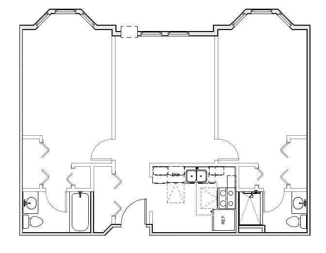 Floor plan for 2 beds, 2 baths, 907 sqft